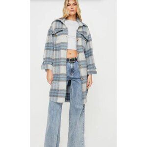 Princess Polly Salonge Longline Plaid Shacket Blue Check Size S/M